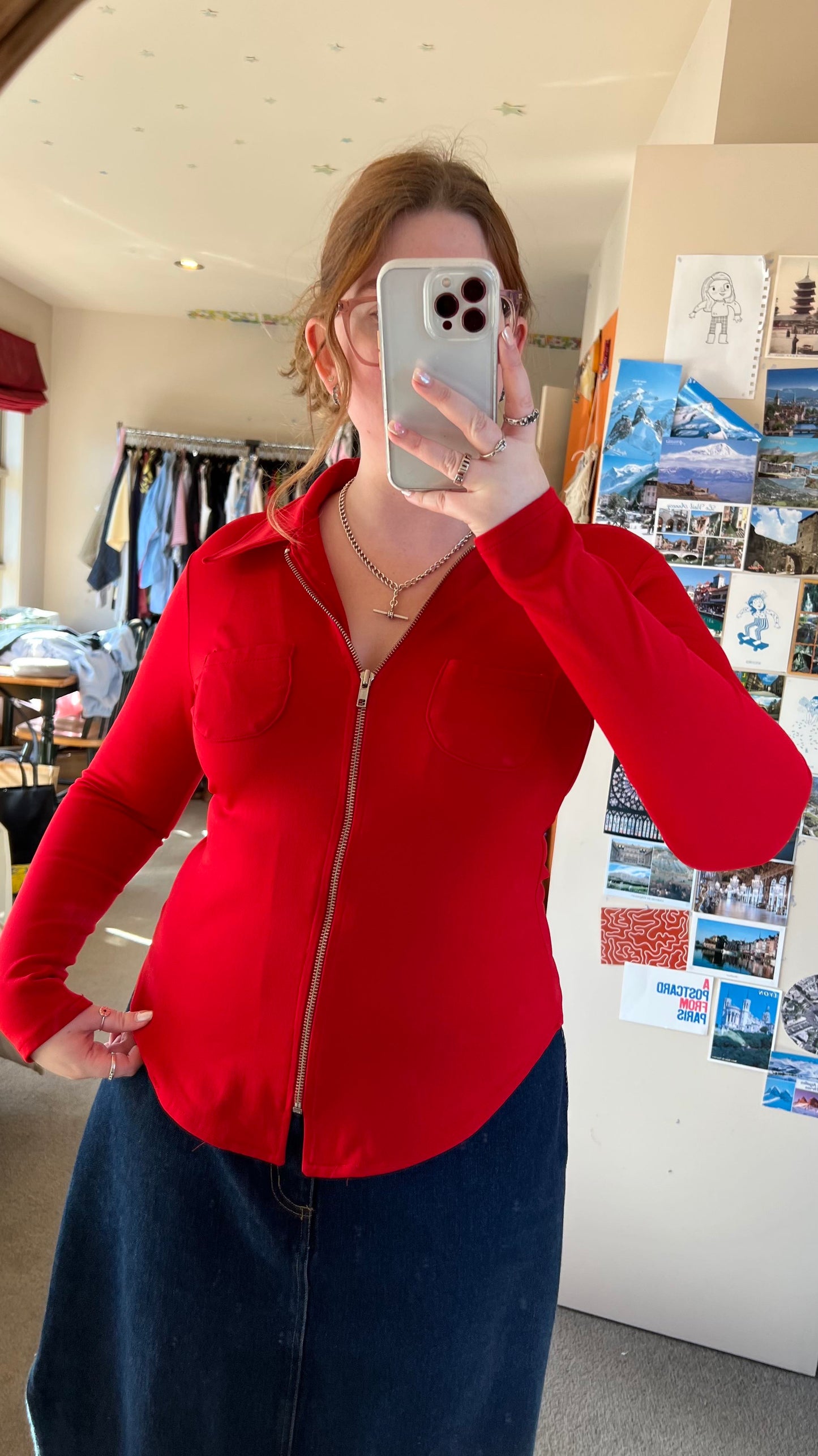 Y2K Red Zip Top