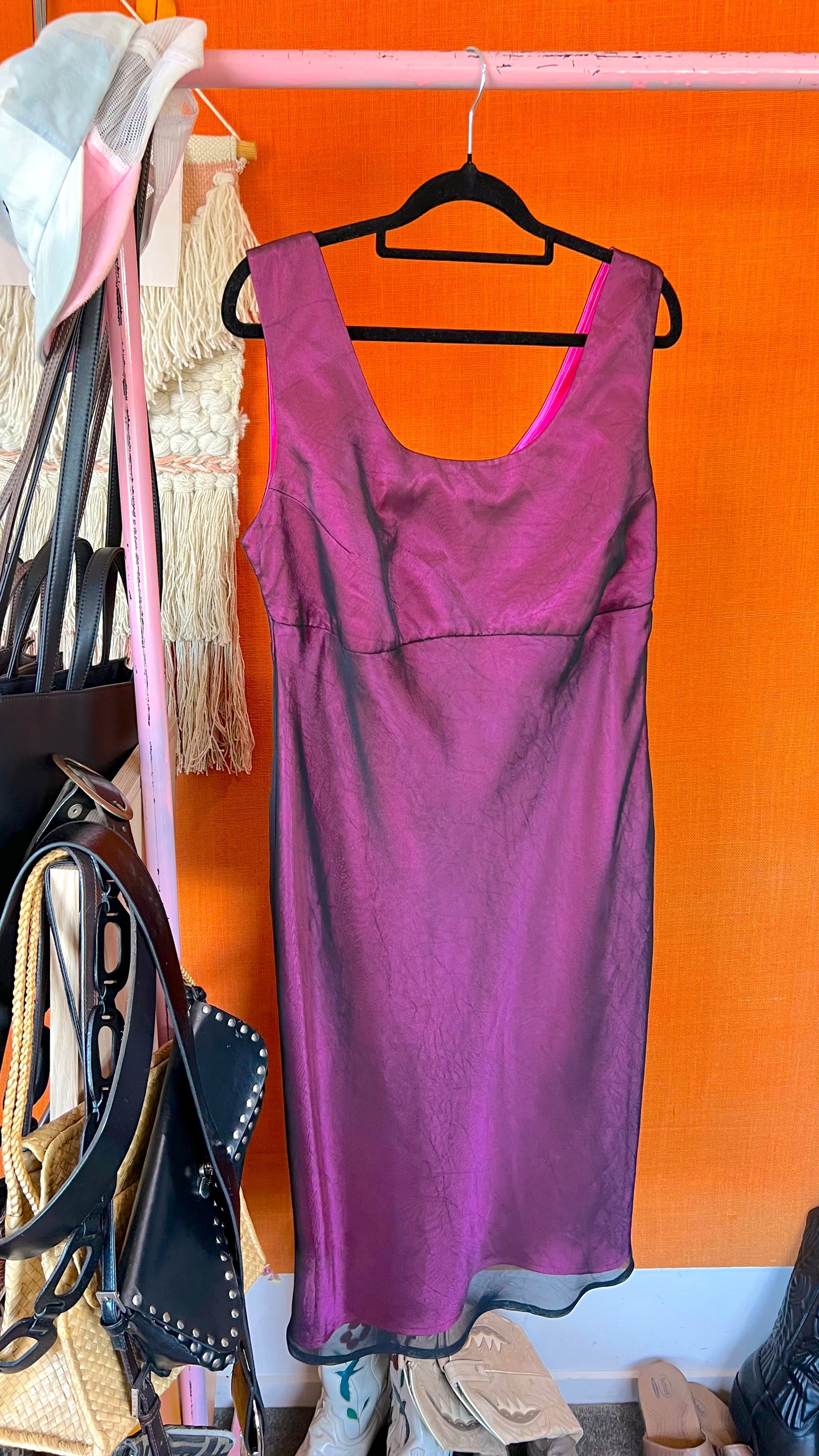 90s Pink + Black Midi Dress