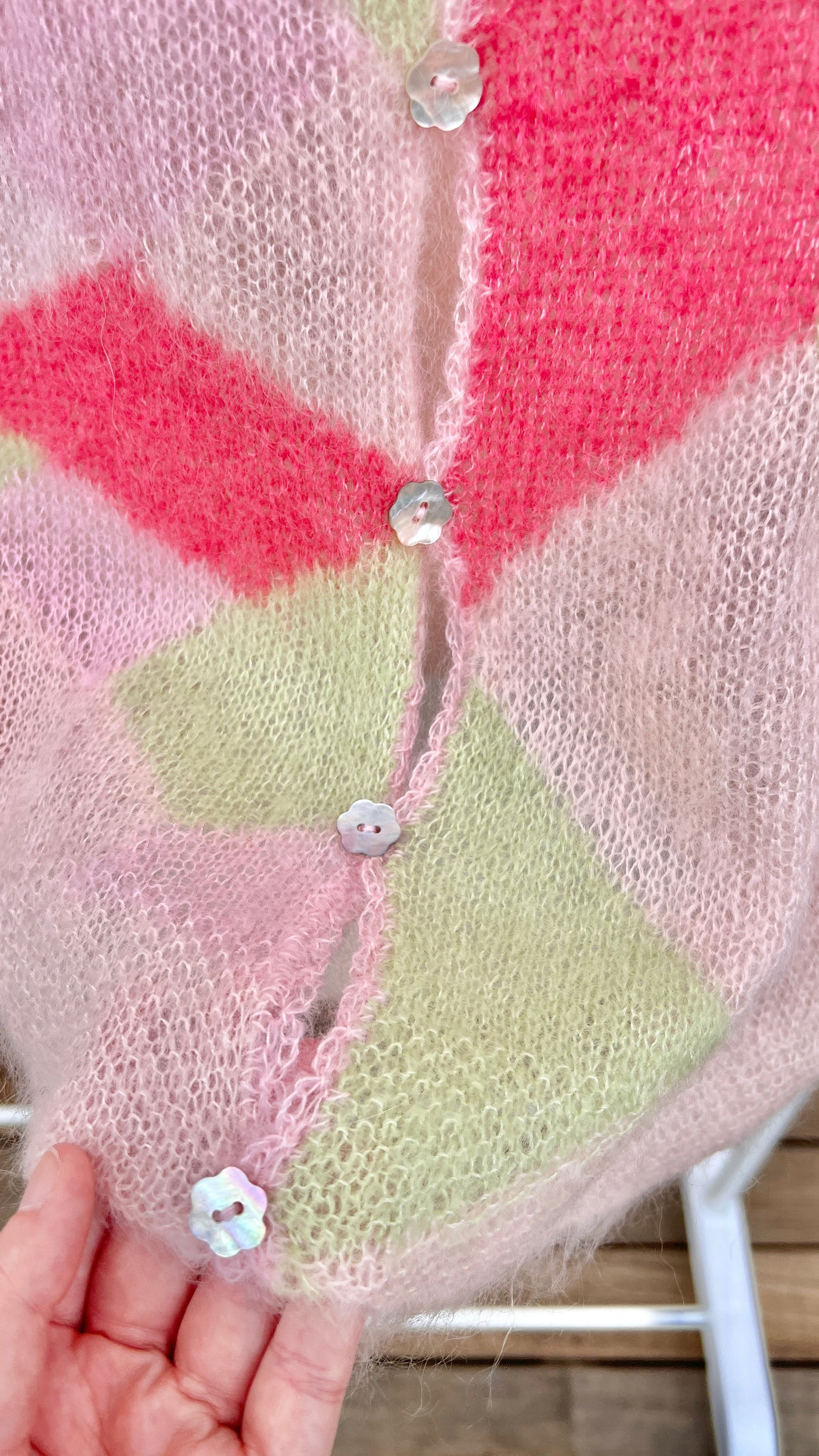 Pink Handmade Fine Mohair Cardigan