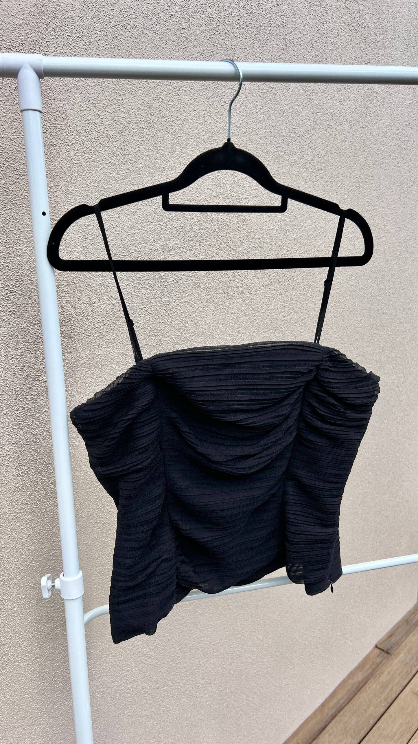 00s Black Silk Pleated Corset Top