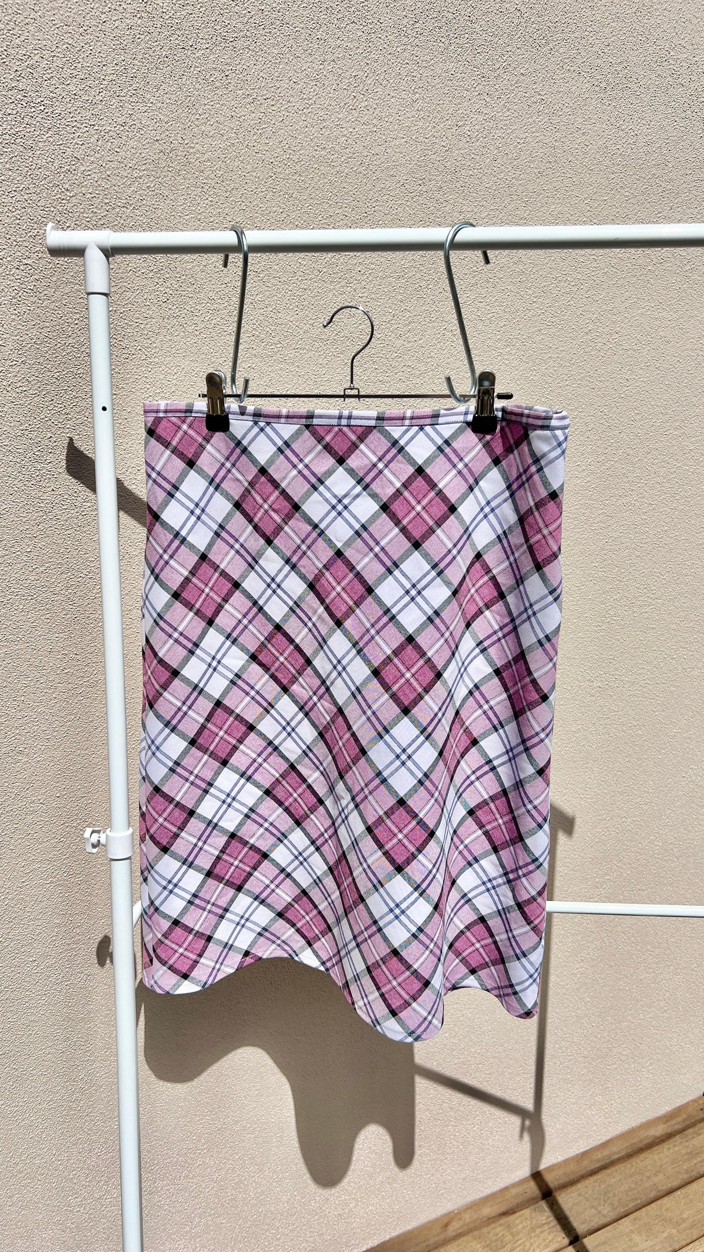 90s Pink Check Midi Skirt