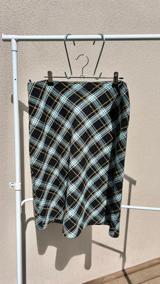 00s Sisley Check Midi Skirt