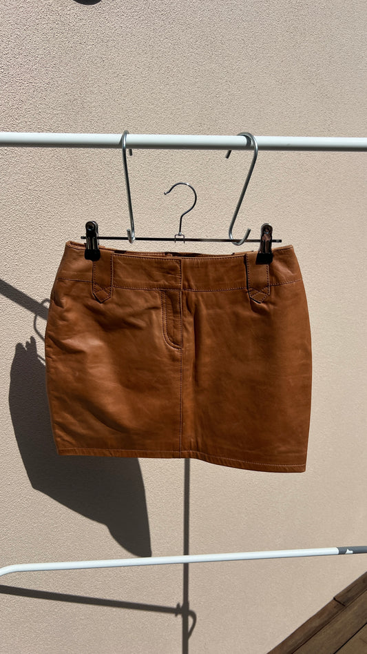 00s Brown Leather Micro Mini Skirt