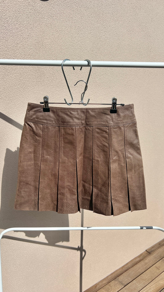 00s Pleated Leather Mini Skirt